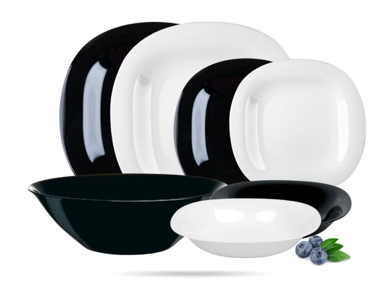Serwis obiadowy z salaterką dla 12 osób 37 el czarno biały Carine LUMINARC