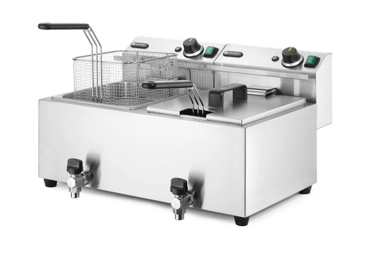 Frytownica manualna z kranem spustowym, 2 × 8 l, HENDI, Profi Line, 16L, 230V/7000W, 610x515x(H)369mm