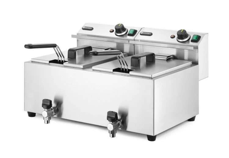 Frytownica manualna z kranem spustowym, 2 × 8 l, HENDI, Profi Line, 16L, 230V/7000W, 610x515x(H)369mm