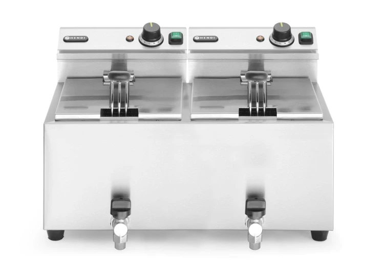 Frytownica manualna z kranem spustowym, 2 × 8 l, HENDI, Profi Line, 16L, 230V/7000W, 610x515x(H)369mm