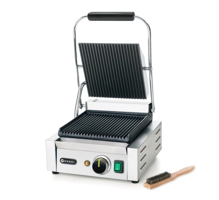 Grill kontaktowy pojedynczy, HENDI, góra i dół ryflowane, 230V/1800W, 310x375x(H)216mm