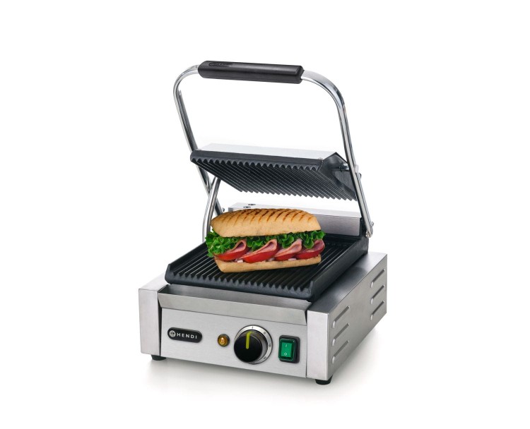Grill kontaktowy pojedynczy, HENDI, góra i dół ryflowane, 230V/1800W, 310x375x(H)216mm