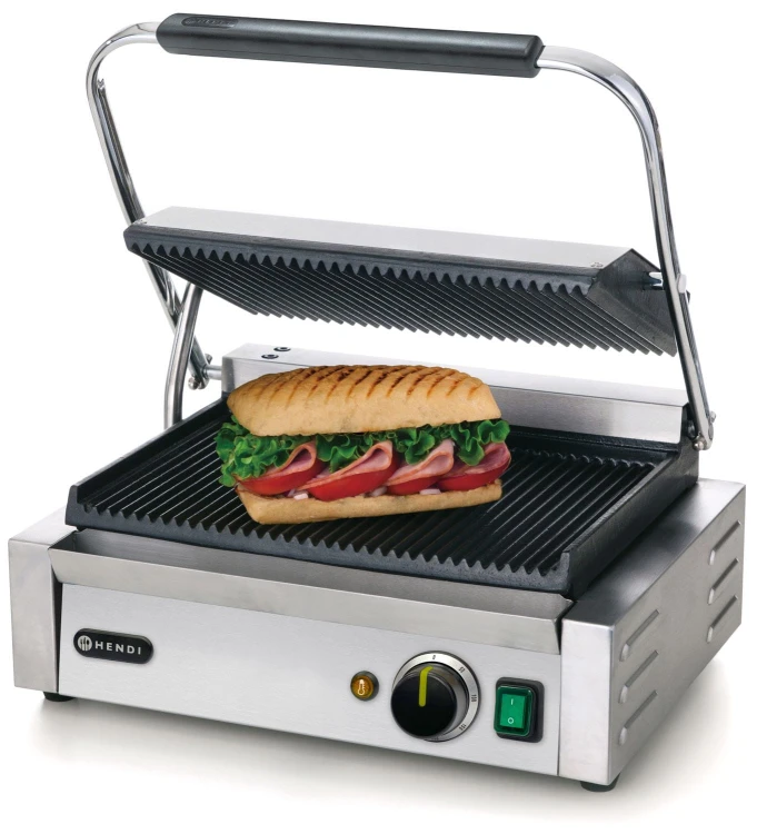 Grill kontaktowy Panini, HENDI, góra i dół ryflowane, 230V/2200W, 430x375x(H)216mm