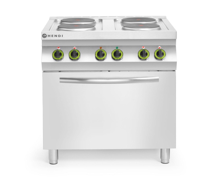 Kuchnia elektryczna 4-płytowa z konwekcyjnym piekarnikiem elektrycznym GN 1/1, HENDI, Kitchen Line, GN 1/1, 400V/13400W, 800x700x(H)900mm