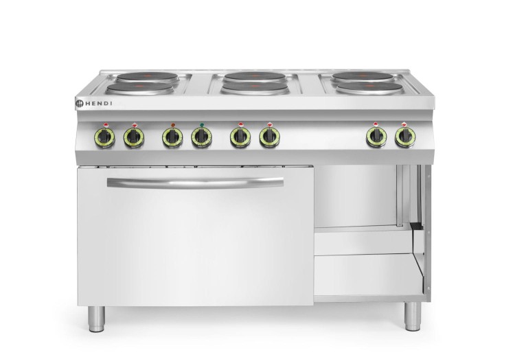 Kuchnia elektryczna 6-płytowa z konwekcyjnym piekarnikiem elektrycznym GN 1/1, HENDI, Kitchen Line, 400V/18600W, 1200x700x(H)900mm