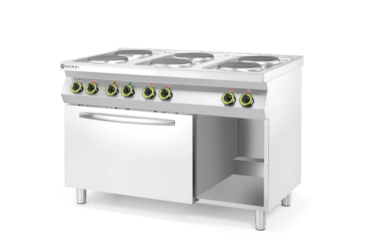Kuchnia elektryczna 6-płytowa z konwekcyjnym piekarnikiem elektrycznym GN 1/1, HENDI, Kitchen Line, 400V/18600W, 1200x700x(H)900mm