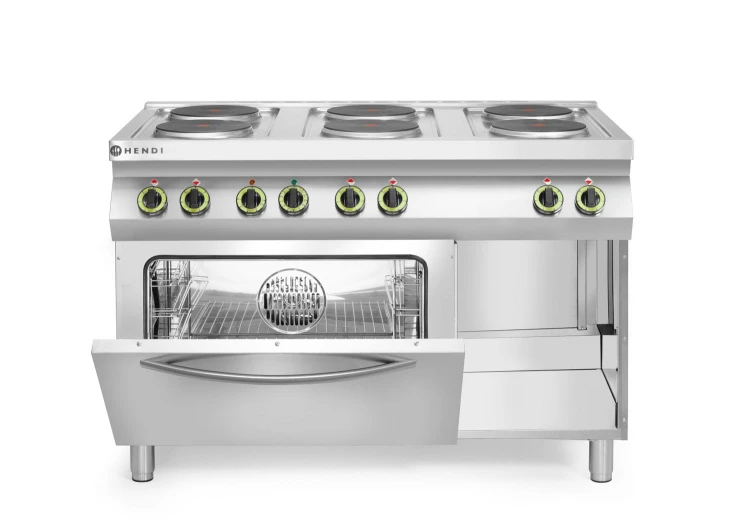 Kuchnia elektryczna 6-płytowa z konwekcyjnym piekarnikiem elektrycznym GN 1/1, HENDI, Kitchen Line, 400V/18600W, 1200x700x(H)900mm