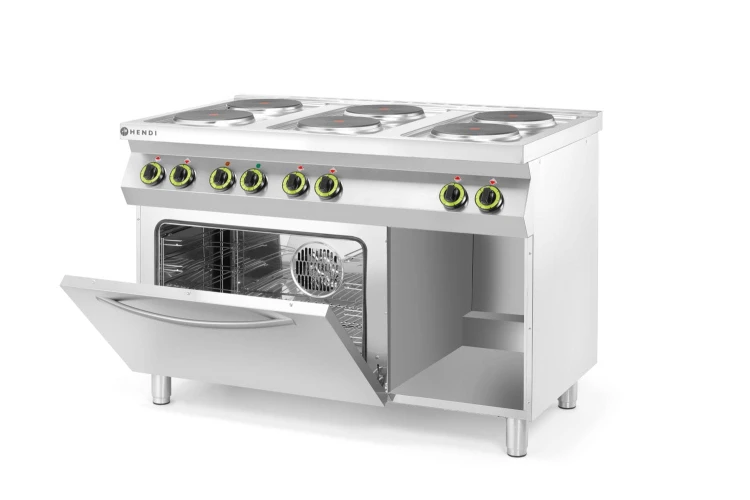 Kuchnia elektryczna 6-płytowa z konwekcyjnym piekarnikiem elektrycznym GN 1/1, HENDI, Kitchen Line, 400V/18600W, 1200x700x(H)900mm