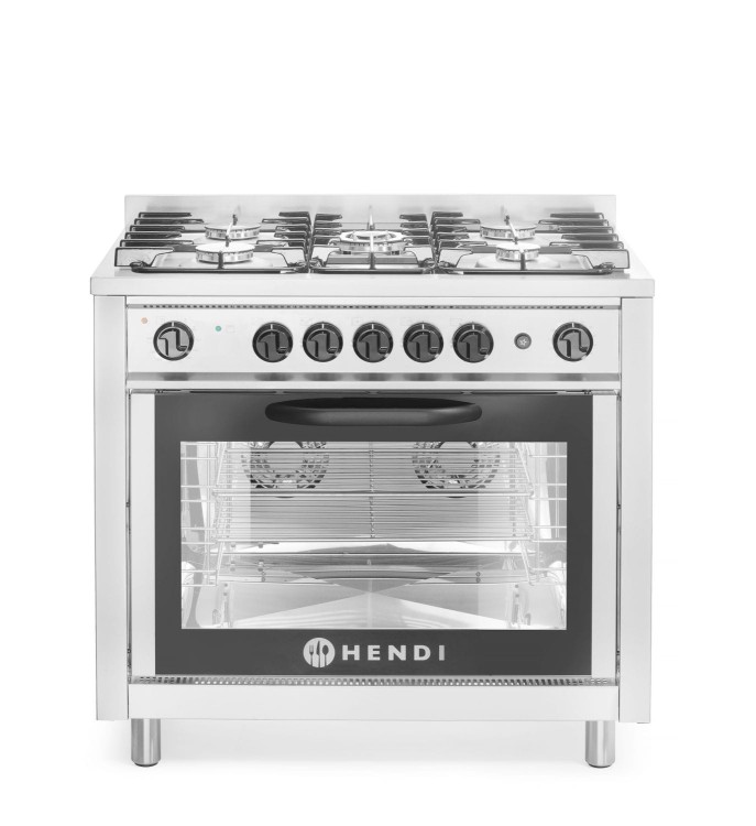 Kuchnia gazowa 5-palnikowa z konwekcyjnym piekarnikiem elektrycznym, HENDI, Kitchen Line, stalowy, srebrny, 230V/2900W, 14,3kW, 900x653x(H)900mm