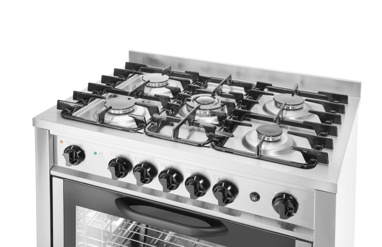 Kuchnia gazowa 5-palnikowa z konwekcyjnym piekarnikiem elektrycznym, HENDI, Kitchen Line, stalowy, srebrny, 230V/2900W, 14,3kW, 900x653x(H)900mm