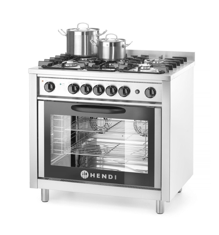 Kuchnia gazowa 5-palnikowa z konwekcyjnym piekarnikiem elektrycznym, HENDI, Kitchen Line, stalowy, srebrny, 230V/2900W, 14,3kW, 900x653x(H)900mm