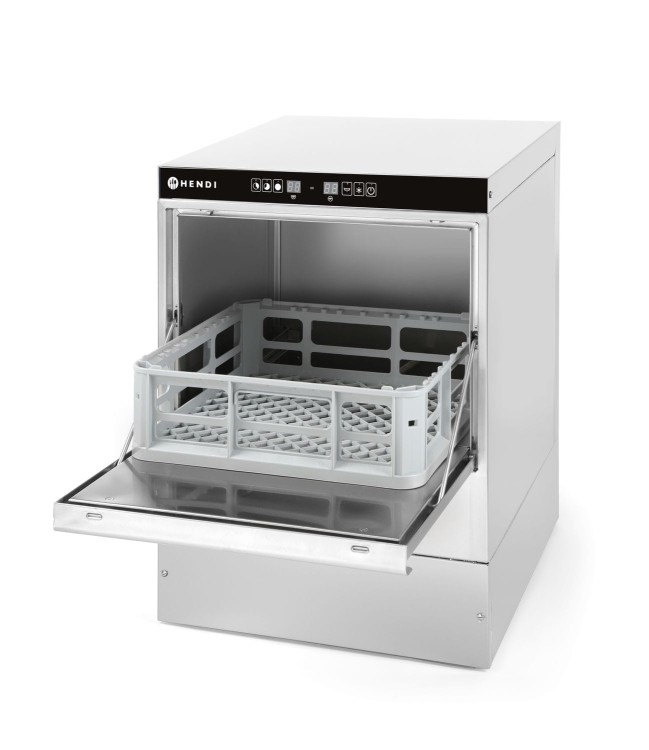 Zmywarka do szkła 40x40 – sterowana elektromechanicznie, HENDI, z dozownikiem detergentu i pompą spustową, 230V/2800W, 470x510x(H)710mm