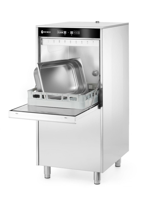 Zmywarka do garnków i tac 50x60 – sterowana elektronicznie, z dozownikiem detergentu i pompą spustową, HENDI, 400V/7100W, 595x777x(H)1335mm