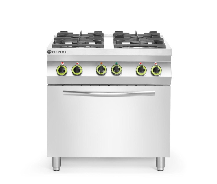 Kuchnia gazowa 4-palnikowa z konwekcyjnym piekarnikiem elektrycznym GN 1/1, HENDI, Kitchen Line, 230V/3000W, 19kW, 800x722x(H)900mm