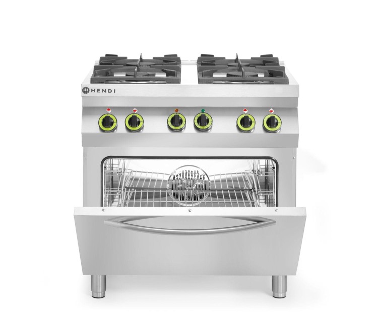 Kuchnia gazowa 4-palnikowa z konwekcyjnym piekarnikiem elektrycznym GN 1/1, HENDI, Kitchen Line, 230V/3000W, 19kW, 800x722x(H)900mm