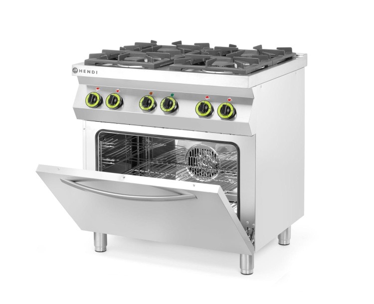 Kuchnia gazowa 4-palnikowa z konwekcyjnym piekarnikiem elektrycznym GN 1/1, HENDI, Kitchen Line, 230V/3000W, 19kW, 800x722x(H)900mm
