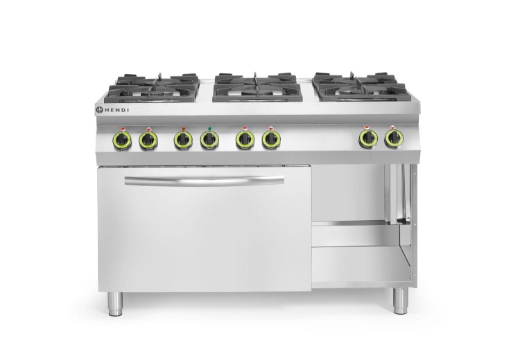 Kuchnia gazowa 6-palnikowa z konwekcyjnym piekarnikiem elektrycznym GN 1/1, HENDI, Kitchen Line, 230V/3000W, 28,5kW, 1200x722x(H)900mm
