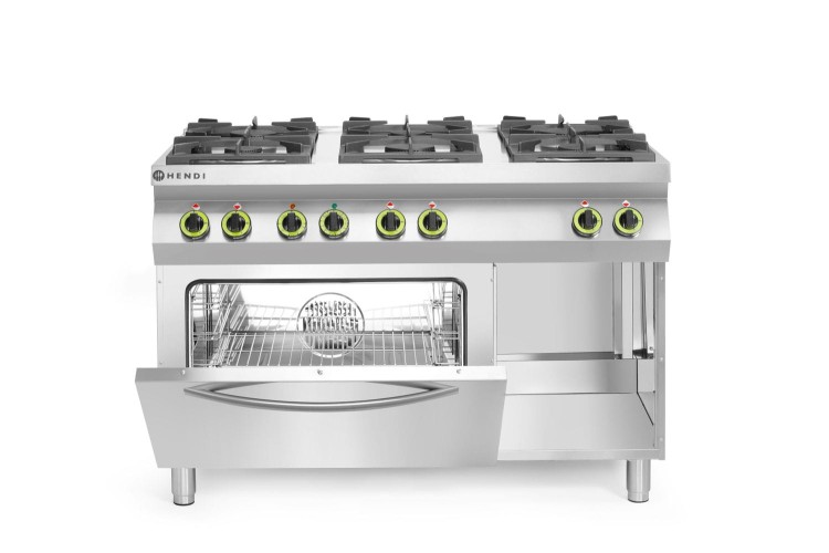 Kuchnia gazowa 6-palnikowa z konwekcyjnym piekarnikiem elektrycznym GN 1/1, HENDI, Kitchen Line, 230V/3000W, 28,5kW, 1200x722x(H)900mm