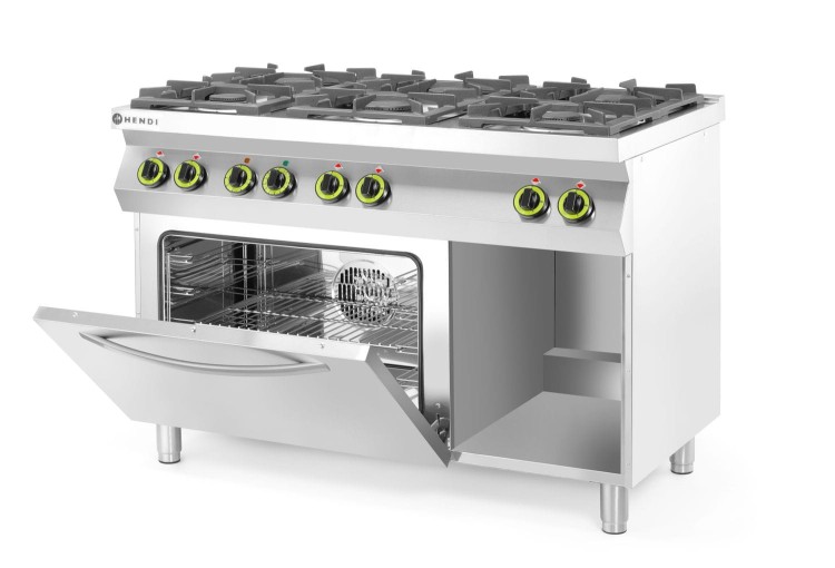Kuchnia gazowa 6-palnikowa z konwekcyjnym piekarnikiem elektrycznym GN 1/1, HENDI, Kitchen Line, 230V/3000W, 28,5kW, 1200x722x(H)900mm