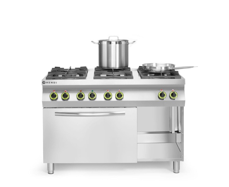 Kuchnia gazowa 6-palnikowa z konwekcyjnym piekarnikiem elektrycznym GN 1/1, HENDI, Kitchen Line, 230V/3000W, 28,5kW, 1200x722x(H)900mm