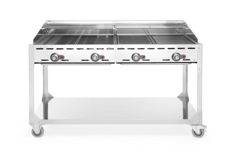 Grill Green Fire 4-palnikowy, HENDI, Profi Line, podstawa z półką na kółkach, jasnoszary, 22kW, 1400x612x(H)825mm