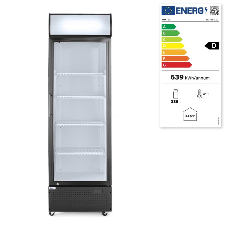 Lodówka barowa z podświetlanym panelem, 1-drzwiowa, Arktic, 254L, czarny, 220-240V/250W, 578x605x(H)1980mm