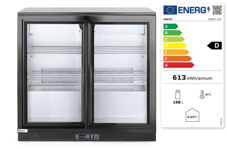 Lodówka barowa z podwójnymi drzwiami suwanymi, Arktic, 158L, czarny, 220-240V/160W, 900x520x(H)865mm