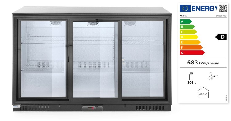 Lodówka barowa z potrójnymi drzwiami suwanymi, Arktic, 254L, czarny, 220-240V/160W, 1350x520x(H)865mm