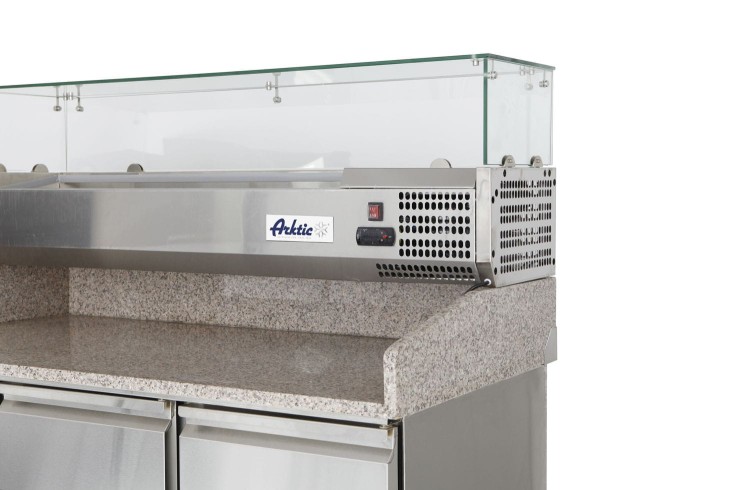 Stół chłodniczy do pizzy 3-drzwiowy z nadstawą i blatem granitowym, Arktic, 254L, 230V/400W, 1400x700x(H)1491mm