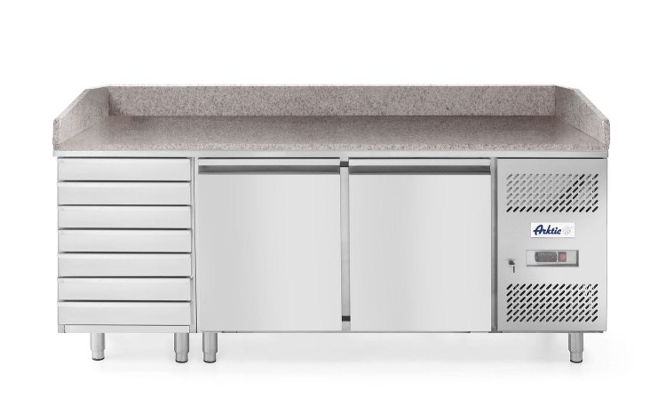 Stół chłodniczy do pizzy 2-drzwiowy z 7 szufladami i blatem granitowym, Arktic, 250L, 230V/250W, 2020x802x(H)1000mm