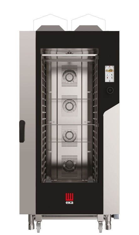 Piec konwekcyjno-parowy Millennial Touch Screen Gastro z automatycznym systemem myjącym, 20× GN 1/1 – sterowany elektronicznie, gazowy, Tecnoeka, 230V/1450W, 30000kW, 930x1162x(H)1954mm