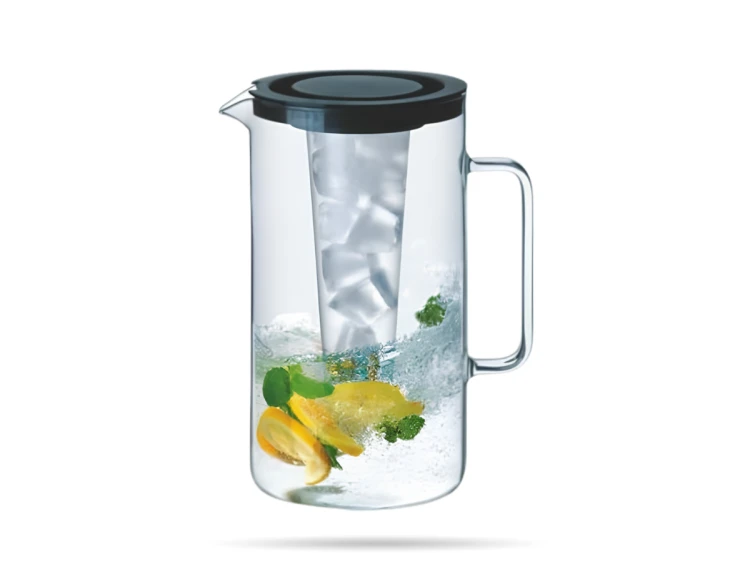Dzbanek szklany żaroodporny z zaparzaczem i wkładem na lód 2,5 l czarny SIMAX (3).png
