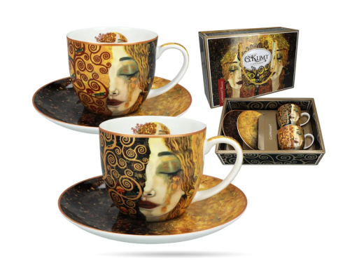 Porcelanowe filiżanki ze spodkami 250 ml (komplet 2 szt.) CARMANI – Gustav Klimt „Złote Łzy” (1).png