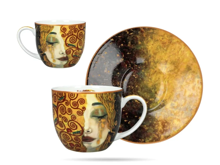 Porcelanowe filiżanki ze spodkami 250 ml (komplet 2 szt.) CARMANI – Gustav Klimt „Złote Łzy” (5).png
