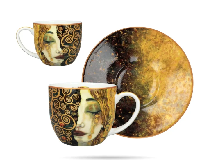 Porcelanowe filiżanki ze spodkami 250 ml (komplet 2 szt.) CARMANI – Gustav Klimt „Złote Łzy” (4).png