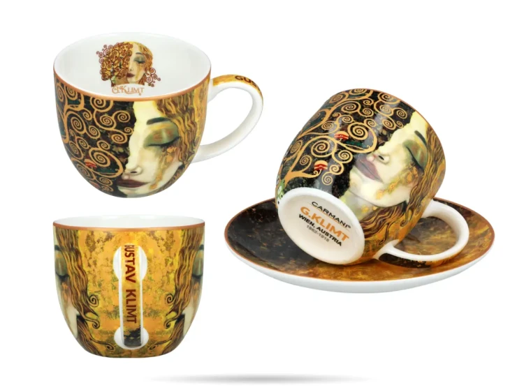 Porcelanowe filiżanki ze spodkami 250 ml (komplet 2 szt.) CARMANI – Gustav Klimt „Złote Łzy” (2).png