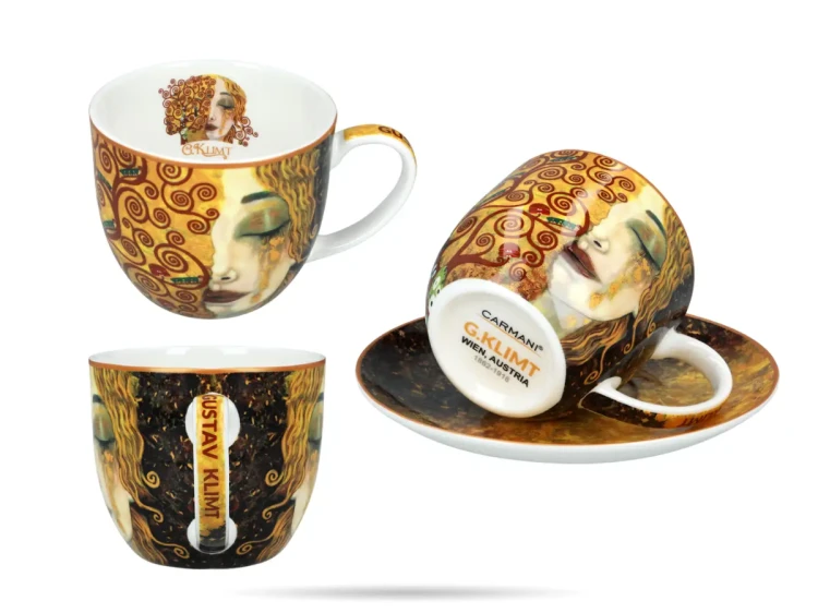 Porcelanowe filiżanki ze spodkami 250 ml (komplet 2 szt.) CARMANI – Gustav Klimt „Złote Łzy” (3).png