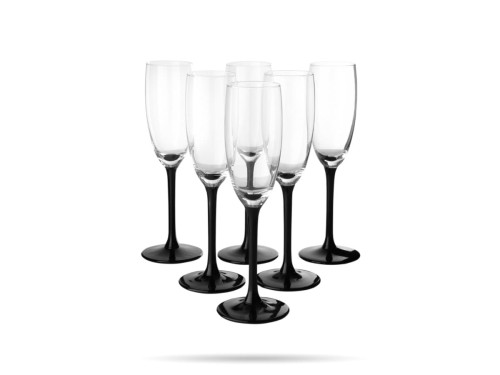 Kieliszki do szampana 180ml 6szt czarna nóżka ONYX