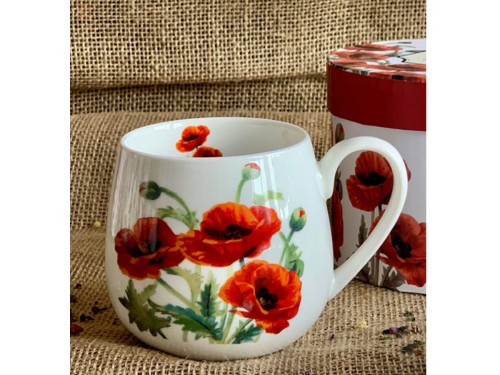 Kubek baryłka kwiaty maki 430 ml Poppies porcelana na prezent DUO