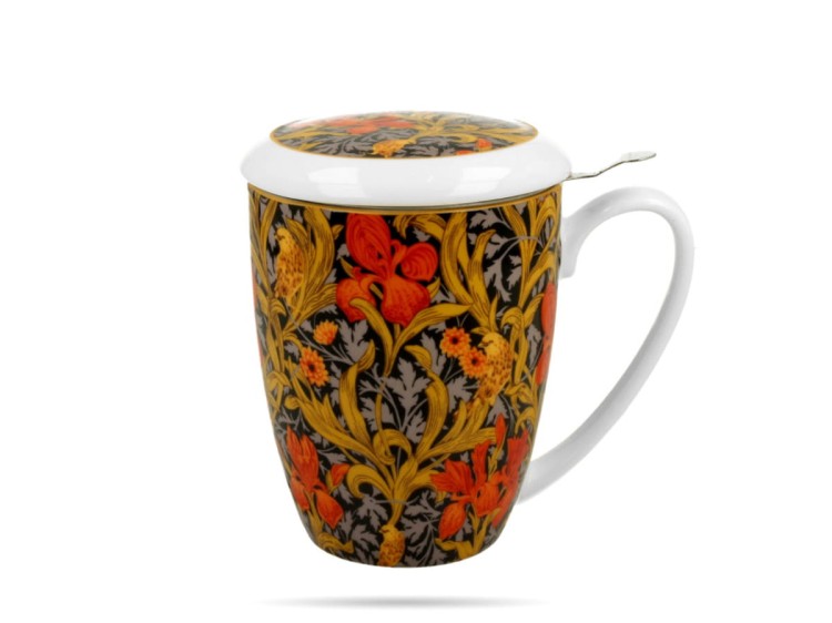 Kubek z zaparzaczem Morris Pomarańczowe Irysy 350 ml  porcelana DUO