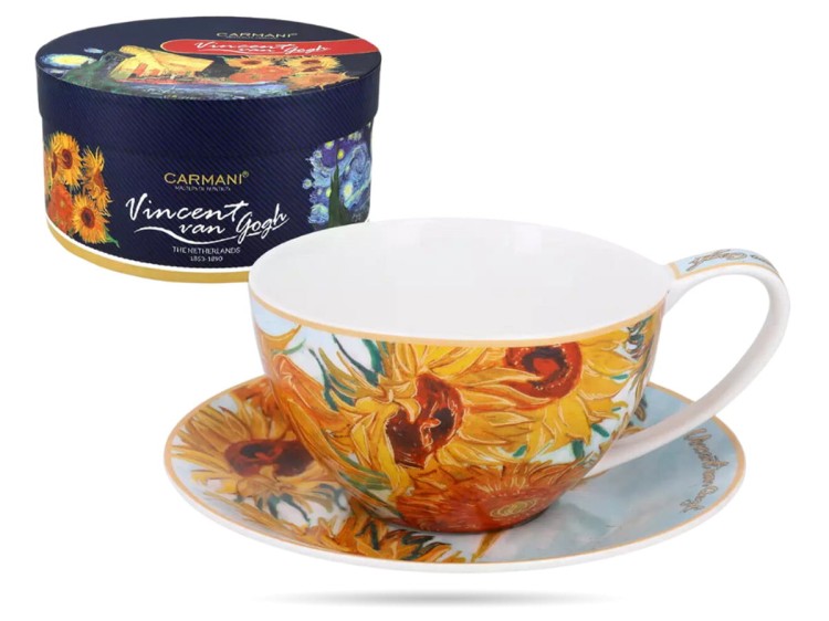 Filiżanka ze spodkiem 360 ml Słoneczniki Van Gogh porcelana CARMANI