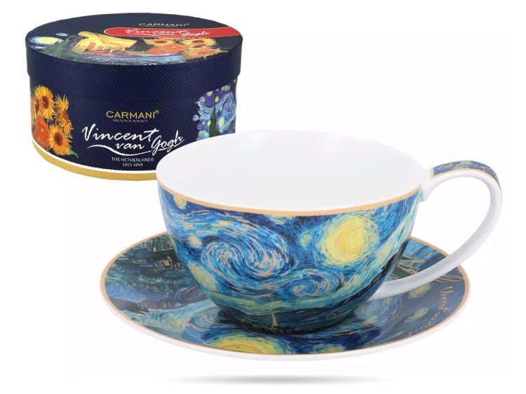 Filiżanka ze spodkiem 360 ml Van Gogh Gwiaździsta noc porcelana CARMANI