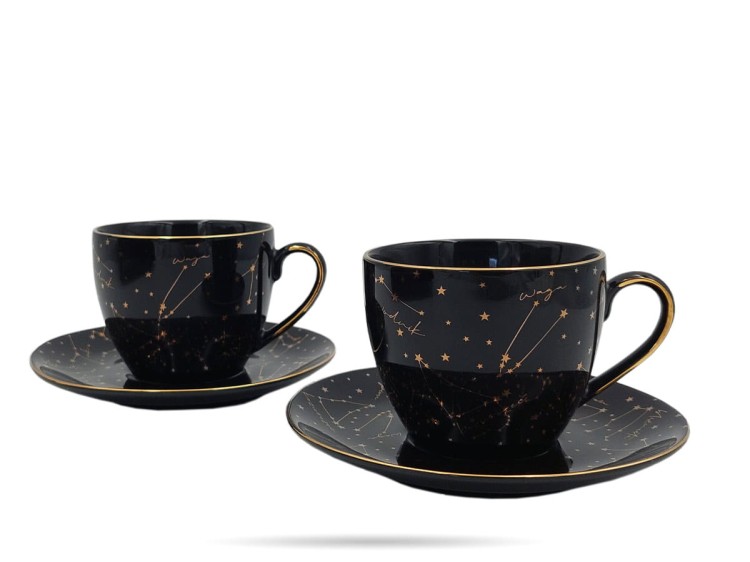 2 czarne filiżanki ze spodkami Zodiak BOGUCICE