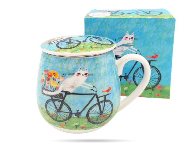 Kubek baryłka z zaparzaczem 430 ml Koci świat rower DUO