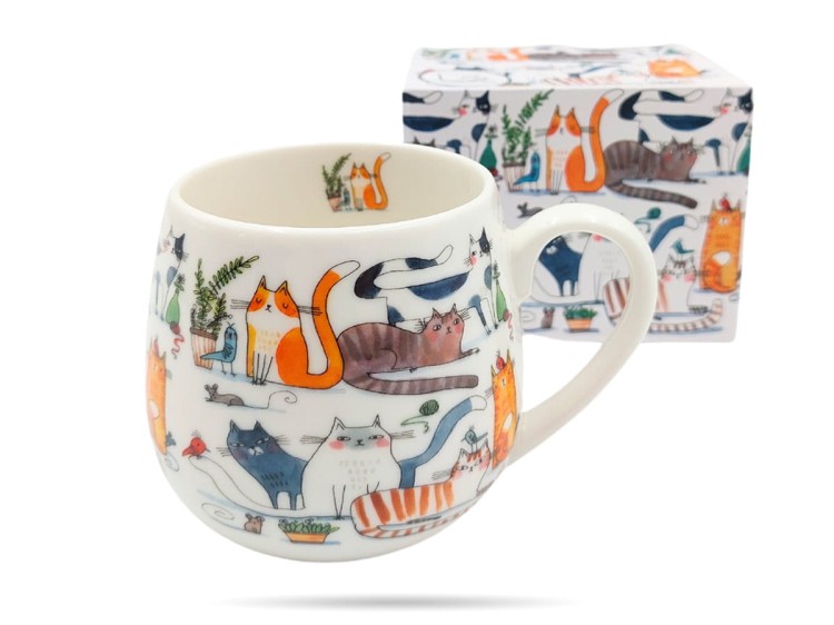 Kubek baryłka Koci świat 430 ml leniwe koty porcelana na prezent DUO