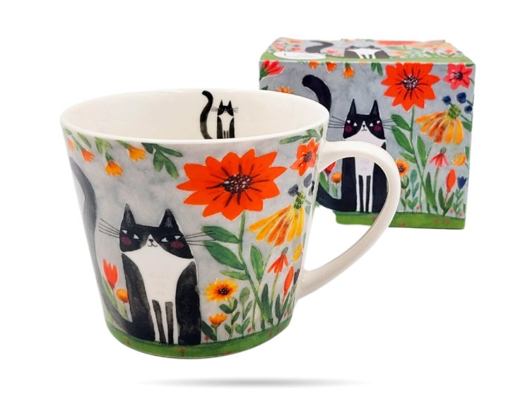 Kubek prosty 610 ml Koci świat łąka porcelana na prezent DUO