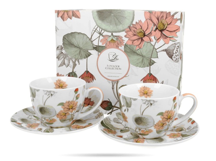 Filiżanki ze spodkami 280 ml kwiaty Yvonne 2 szt porcelana na prezent DUO