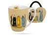 Kubek w koszyczku 360 ml Koci świat party porcelana na prezent DUO