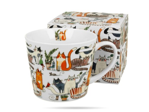 Kubek prosty 610 ml Koci świat leniwe koty porcelana na prezent DUO