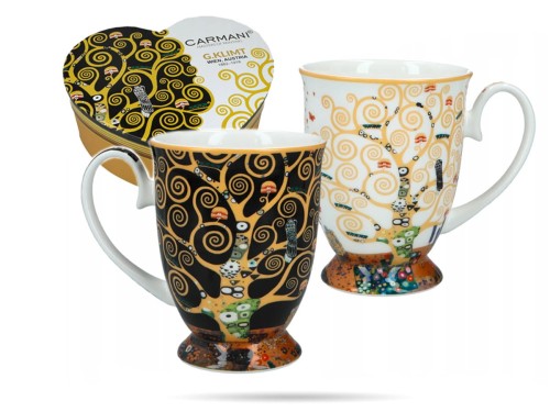 Kubki w sercu Klimt Drzewo życia 300 ml 2 szt porcelana na prezent CARMANI